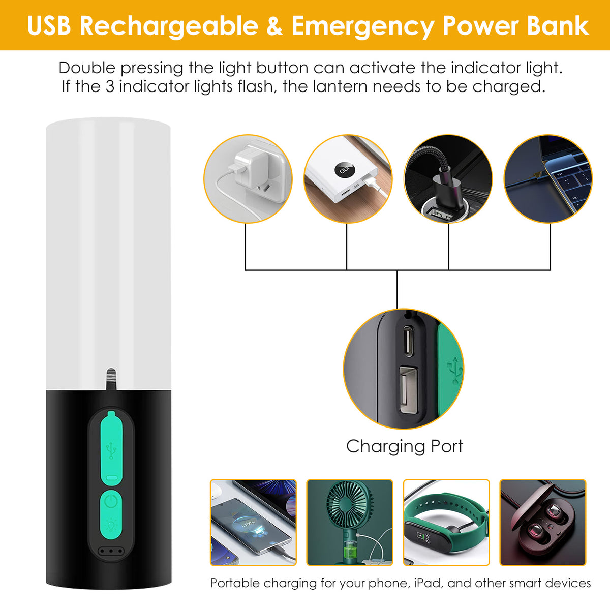 4-in-1 Rechargeable Camping Lantern with 33 ft String Light & Power Bank - view 8