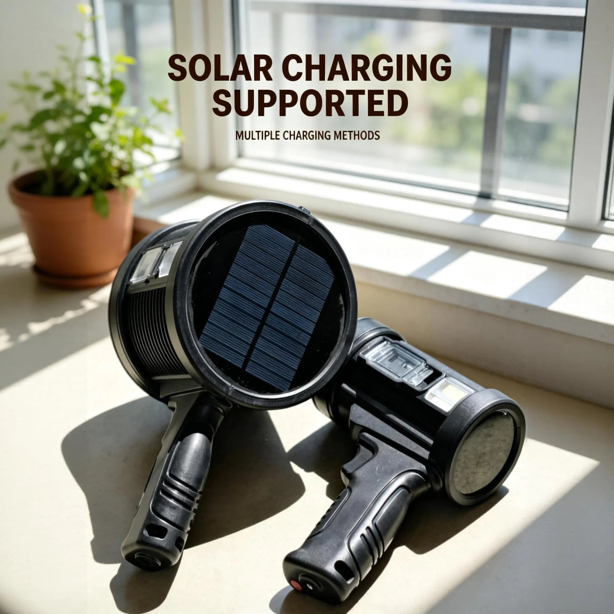 Rechargeable Handheld Spotlight with Solar Panel & COB Side Light - view 3