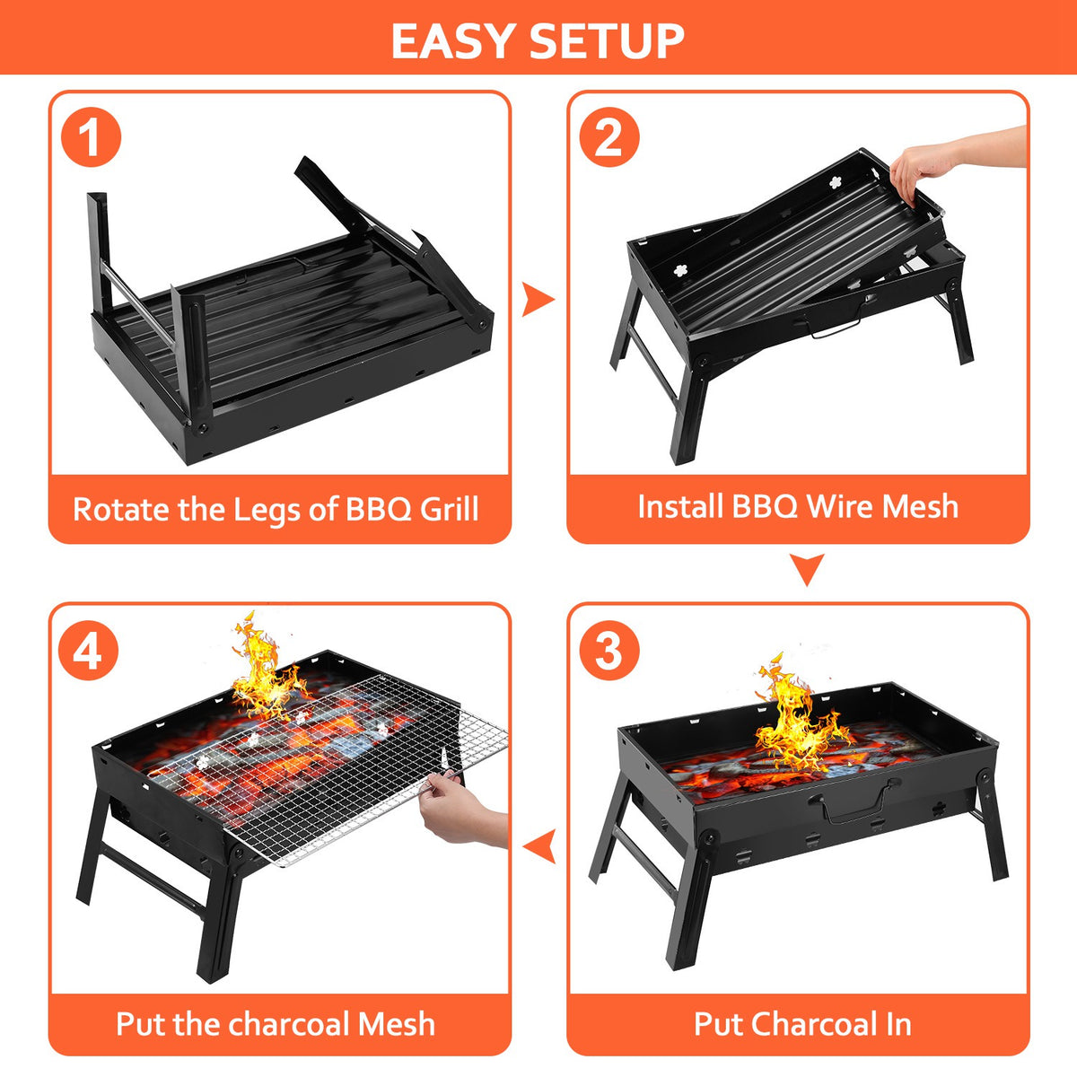 Portable folding charcoal BBQ grill - view 5
