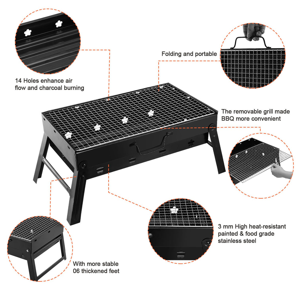 Portable folding charcoal BBQ grill - view 4