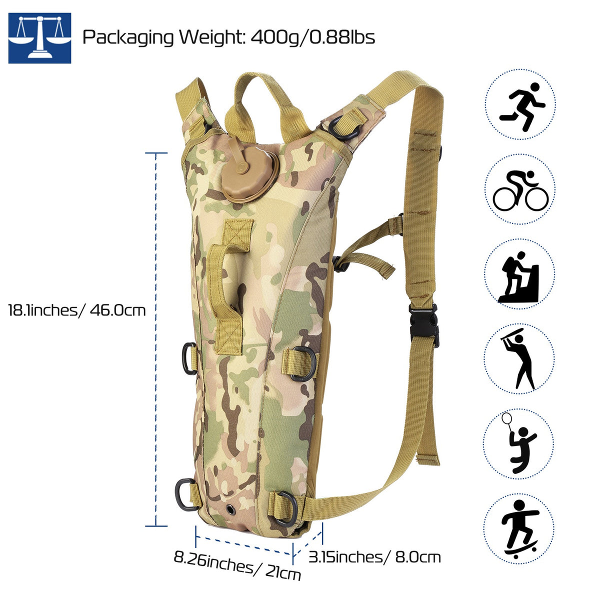 Tactical Hydration Pack with 3L Water Bladder - view 10