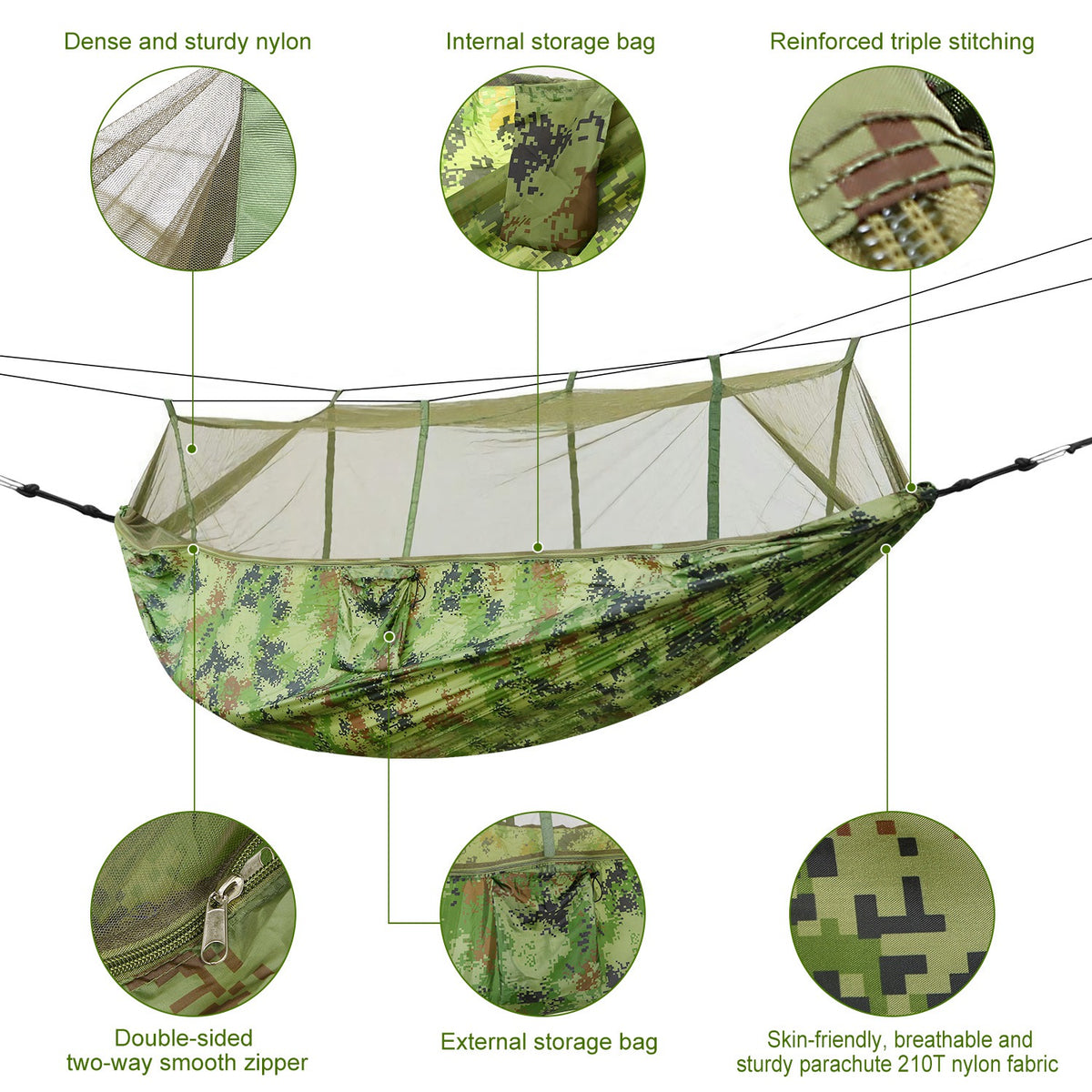 2-Person Camping Hammock with Mosquito Net
