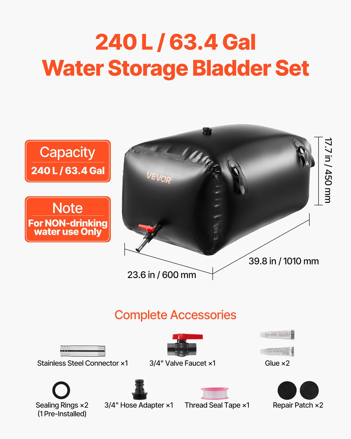 Collapsible 63.4 gallon water storage bladder - view 4