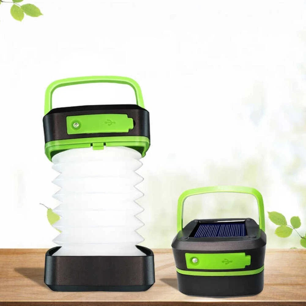 Foldable solar camping lantern with power bank
