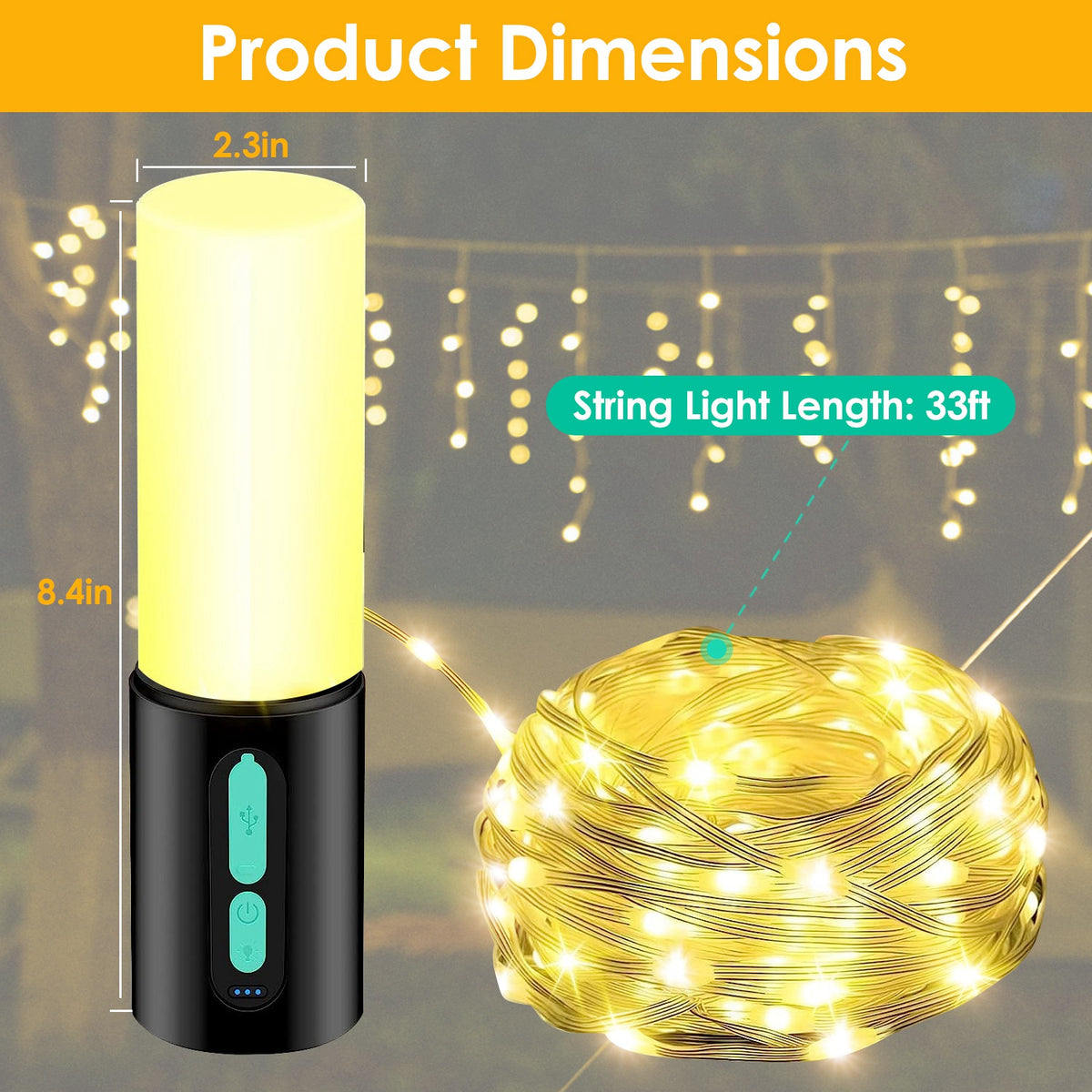 4-in-1 Rechargeable Camping Lantern with 33 ft String Light & Power Bank - view 3