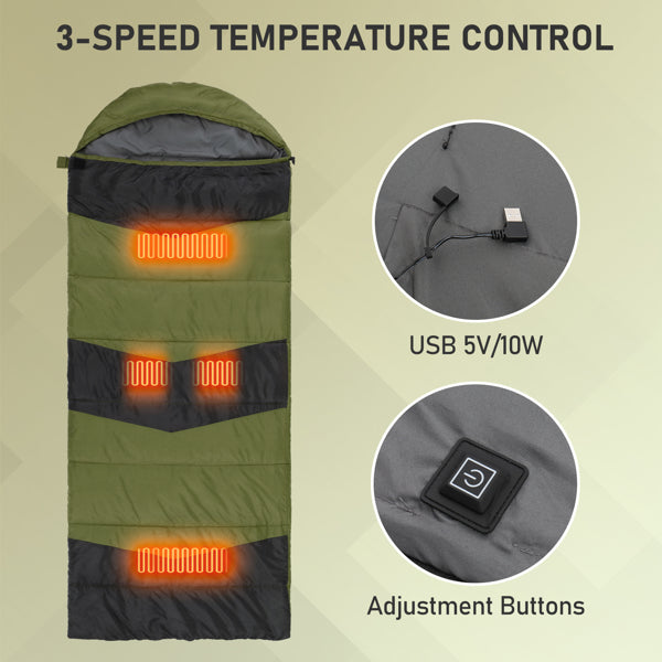 Green USB heated envelope sleeping bag