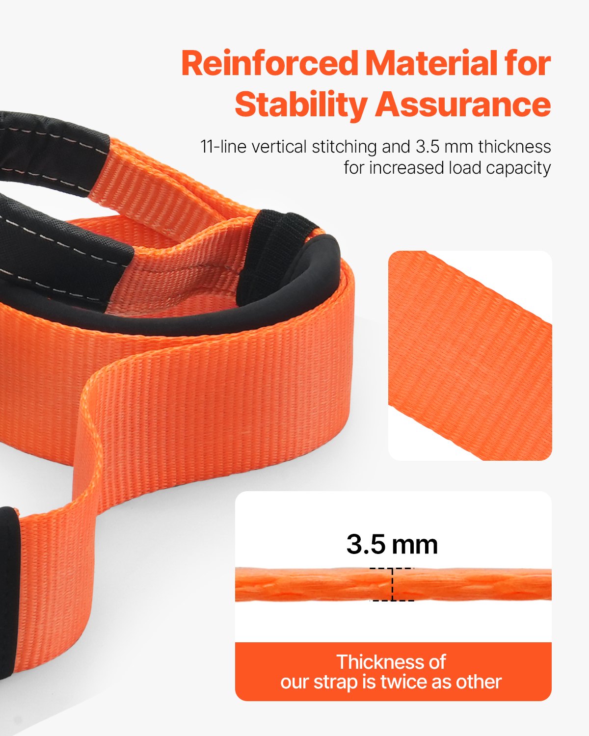 Heavy duty tow strap with D-ring shackles - view 3