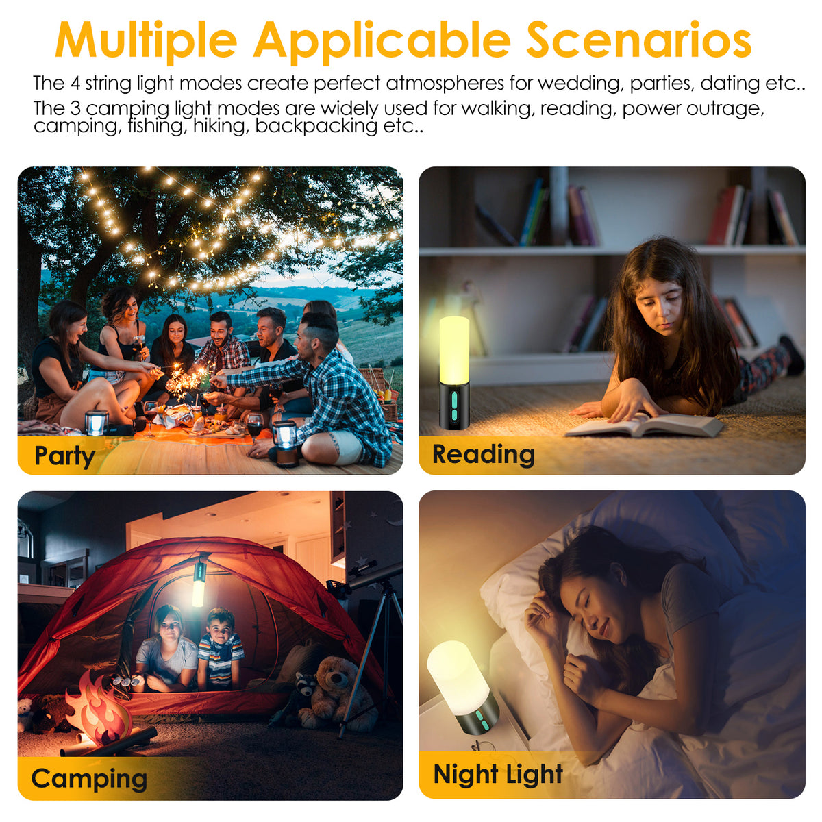 4-in-1 Rechargeable Camping Lantern with 33 ft String Light & Power Bank - view 2