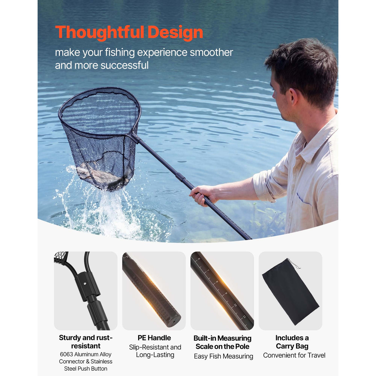 Telescopic fishing landing net with aluminum handle - view 3