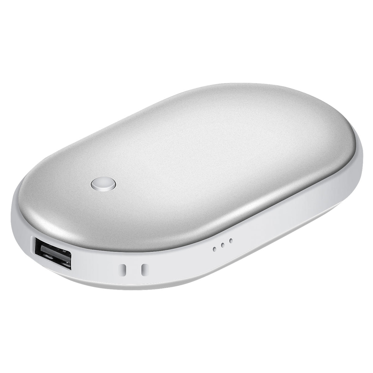 Silver rechargeable hand warmer and power bank