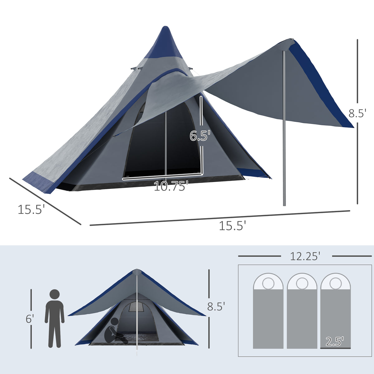2-3 Person Teepee Camping Tent - view 6