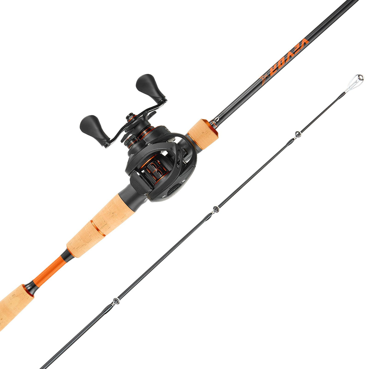 Black baitcasting rod and reel combo, 6.5 ft