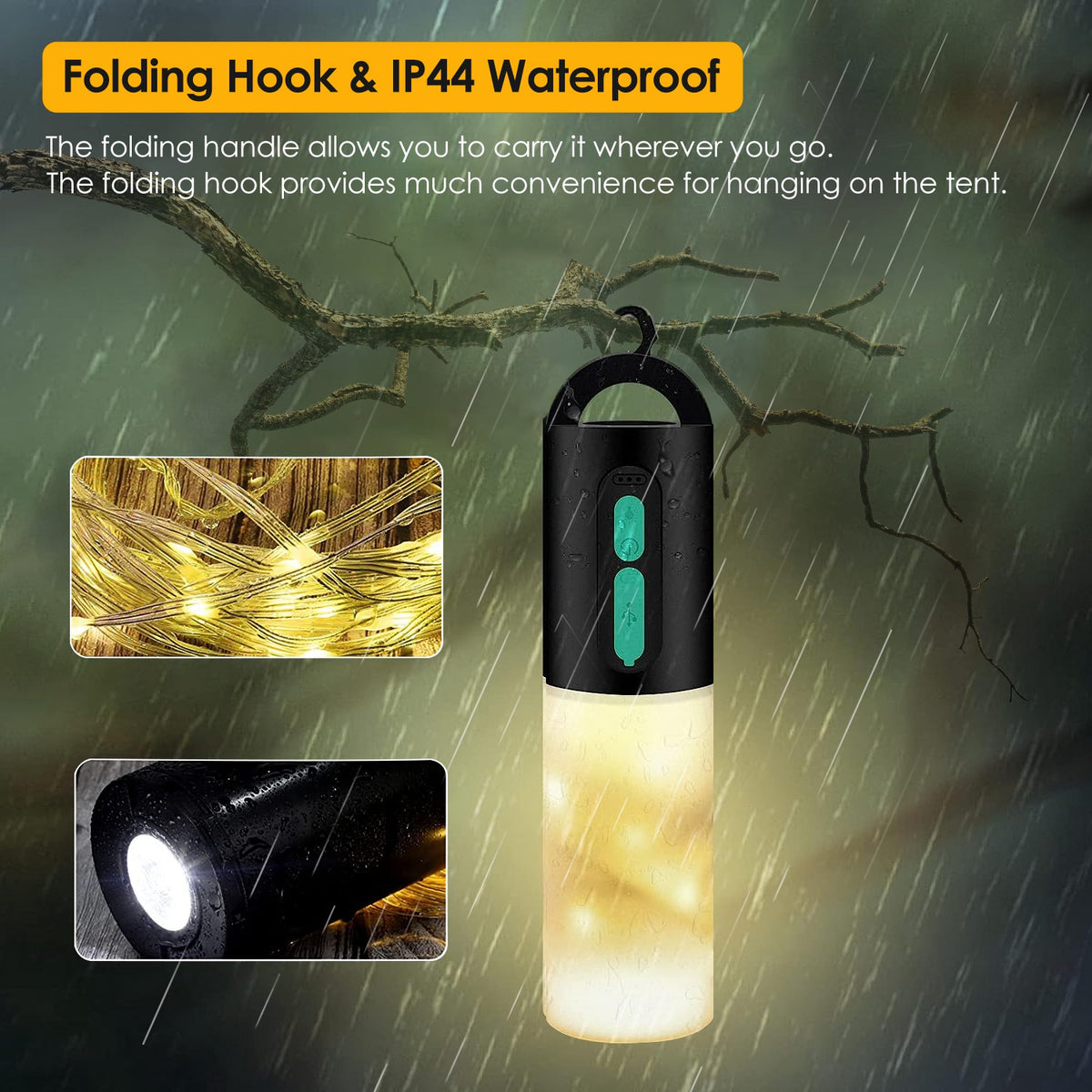 4-in-1 Rechargeable Camping Lantern with 33 ft String Light & Power Bank - view 9