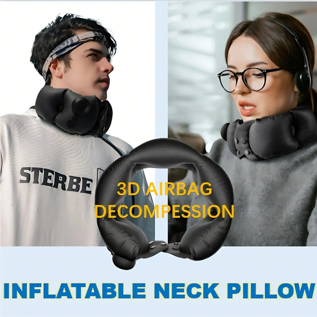 Inflatable travel and camping neck pillow