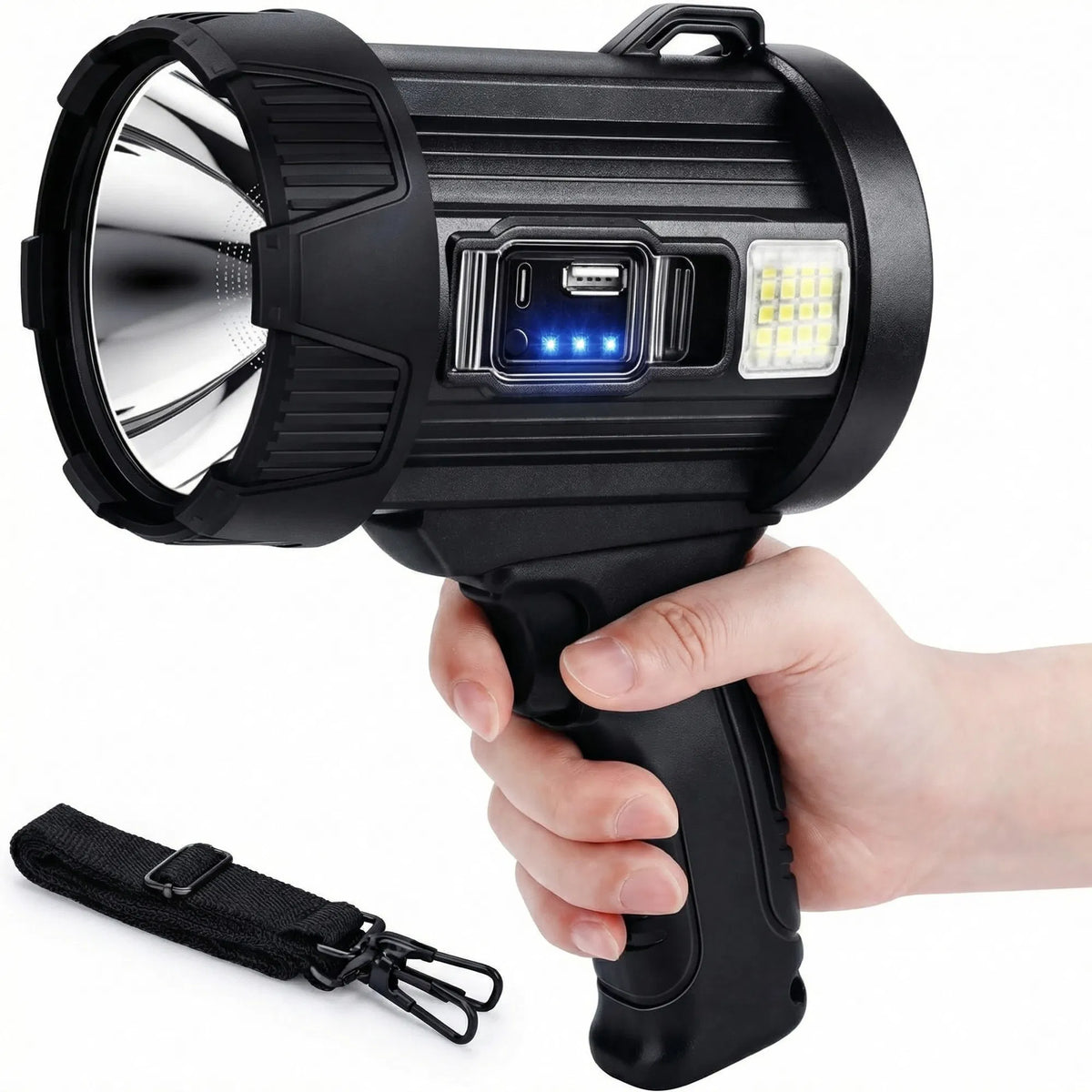 Rechargeable Handheld Spotlight with Solar Panel & COB Side Light - view 1