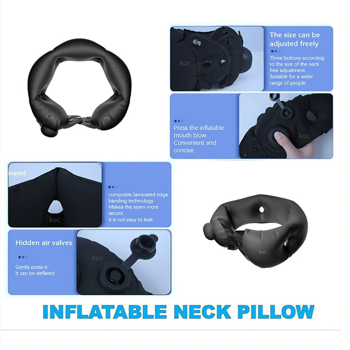 Inflatable travel and camping neck pillow - view 3