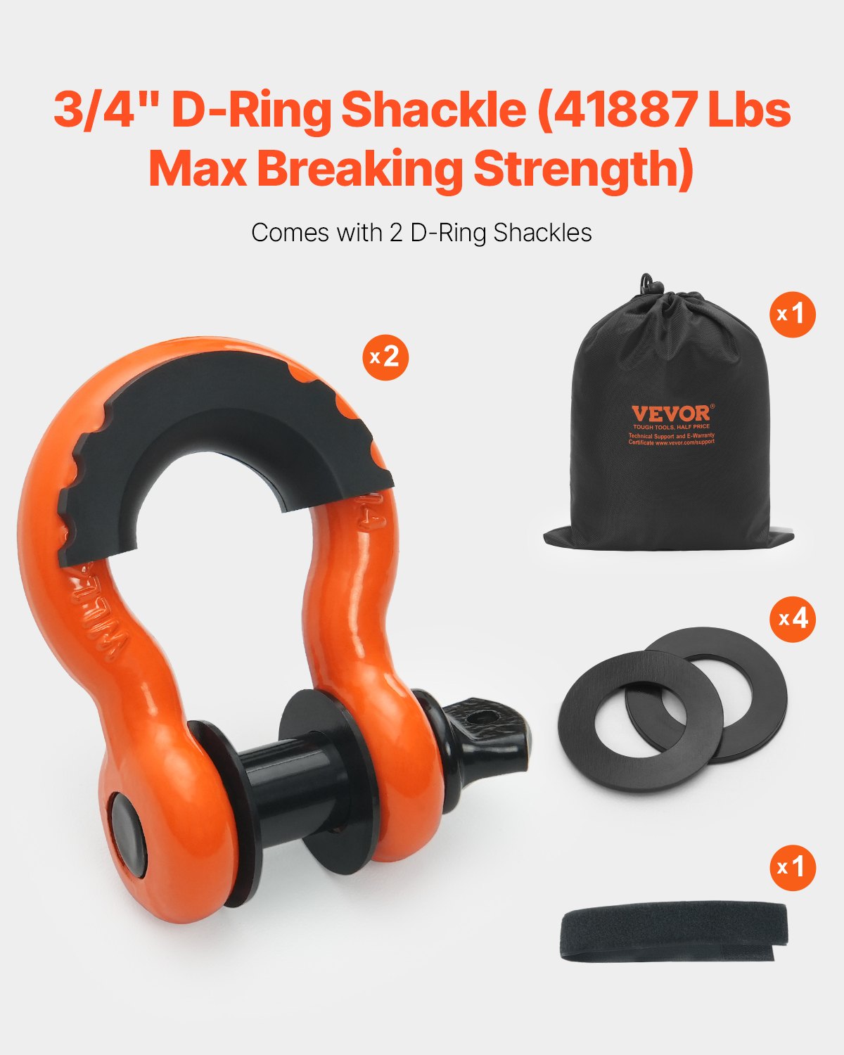 Heavy duty tow strap with D-ring shackles - view 4