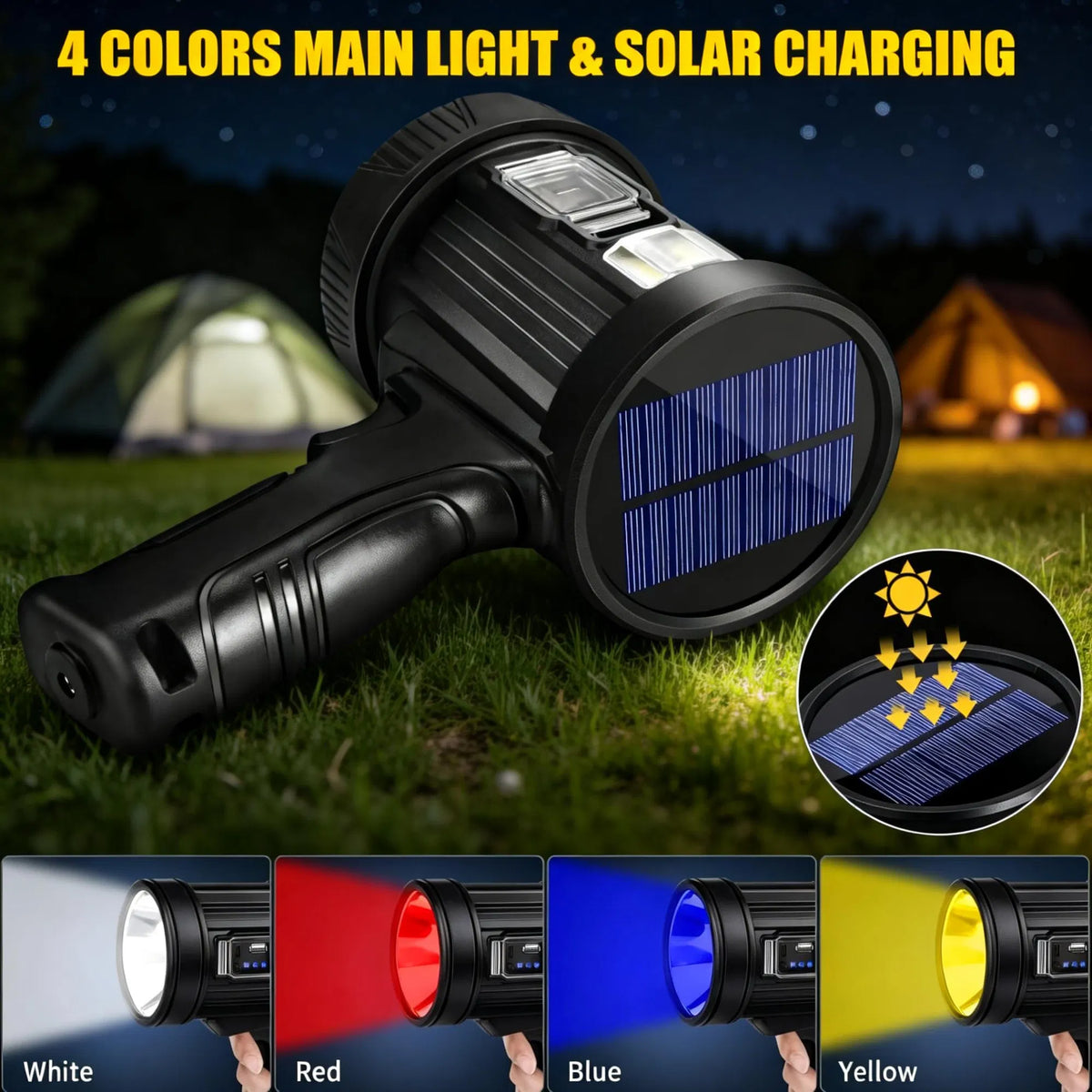 Rechargeable Handheld Spotlight with Solar Panel & COB Side Light - view 10