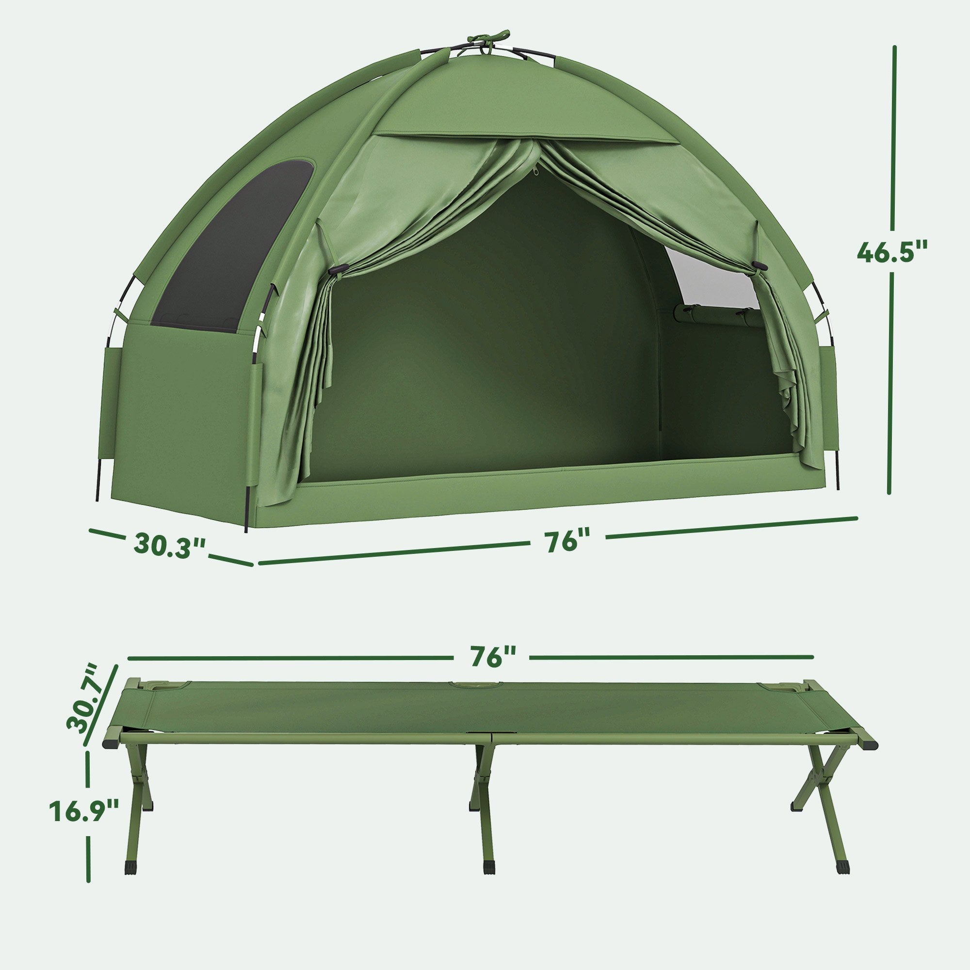 Single-Person Tent Cot - Off-Ground Folding Camping Bed with - dimensions